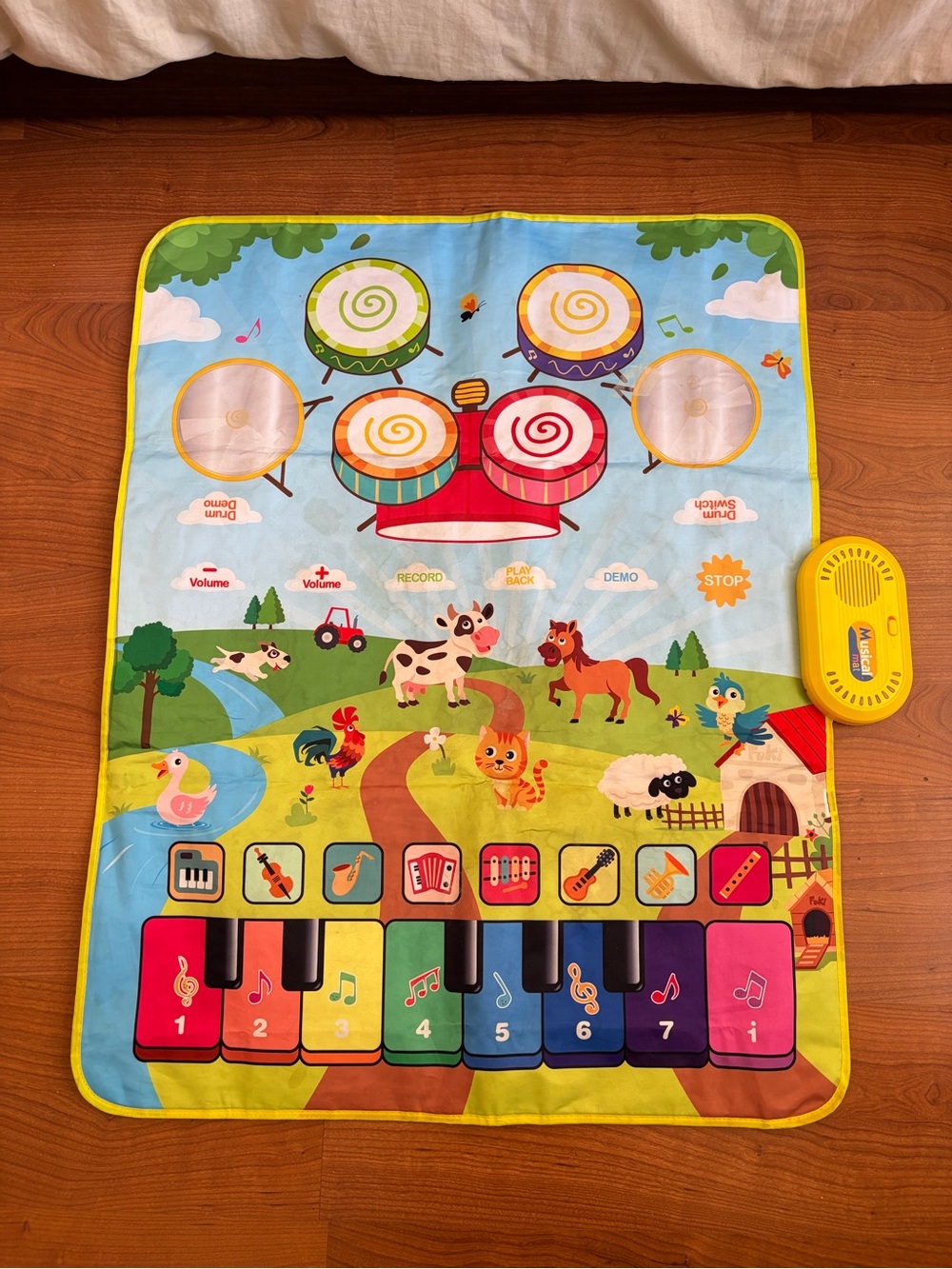 Kids 2-in-1 Piano & Drum Musical Play Mat Interactive Farm Animal Toy